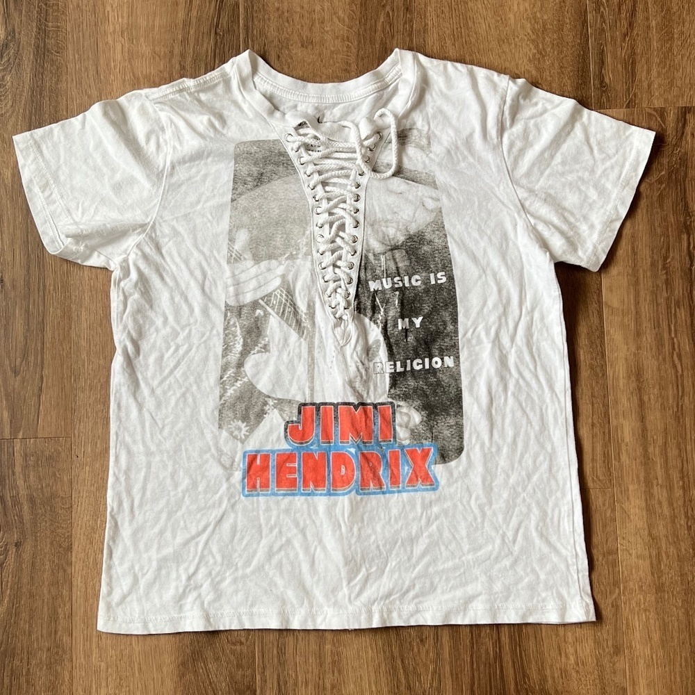 Rockin Artwork Unique Jimi Hendrix fLace Up Front Graphic Tee Sz M - Picture 4 of 9